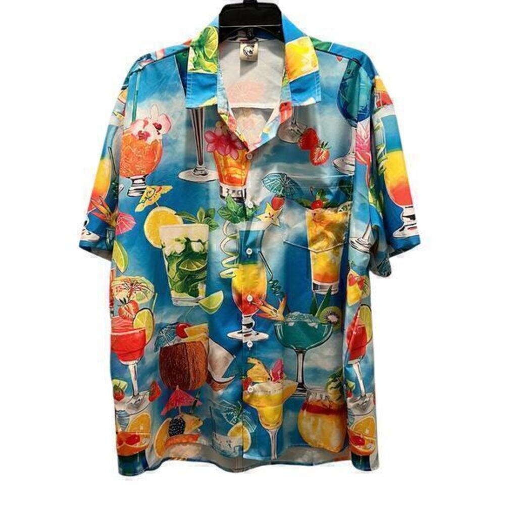 B9 Hardaddy umbrella drinks Dopamine Parrothead short sleeve button NWOT sz XL